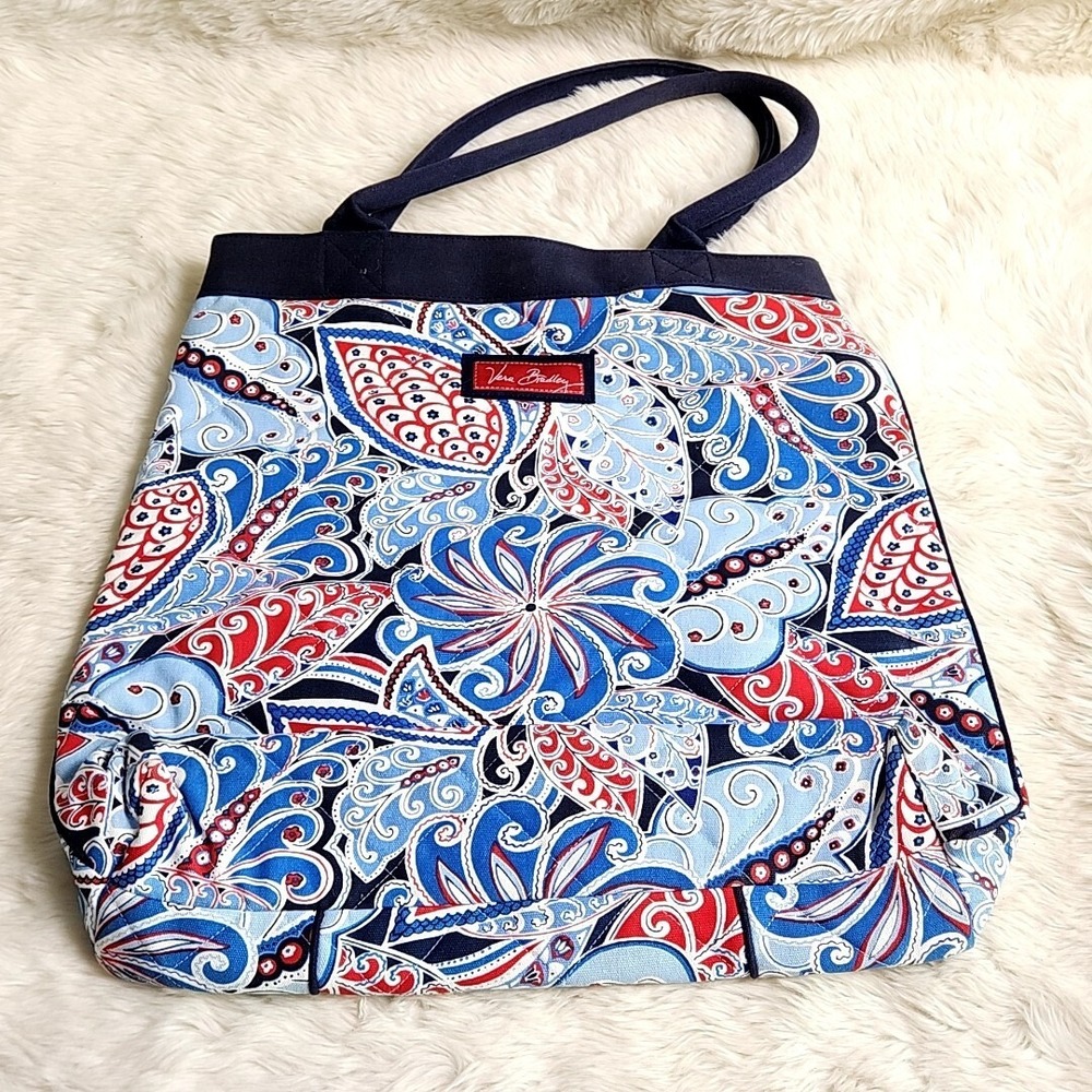 Vera Bradley Port Tote Bag Seaside Pattern Collection‎ Blue Floral 2 Handle